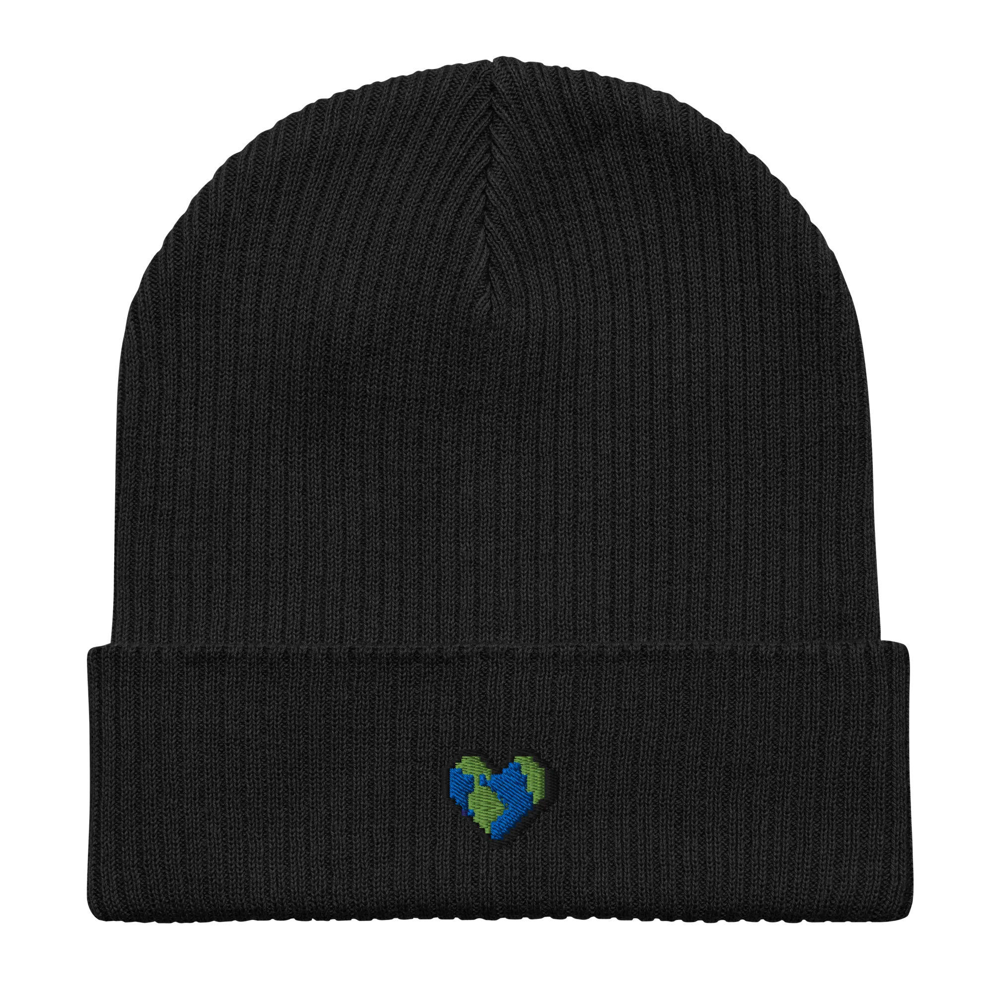 Small Heart Earth Organic Cotton Beanie Black
