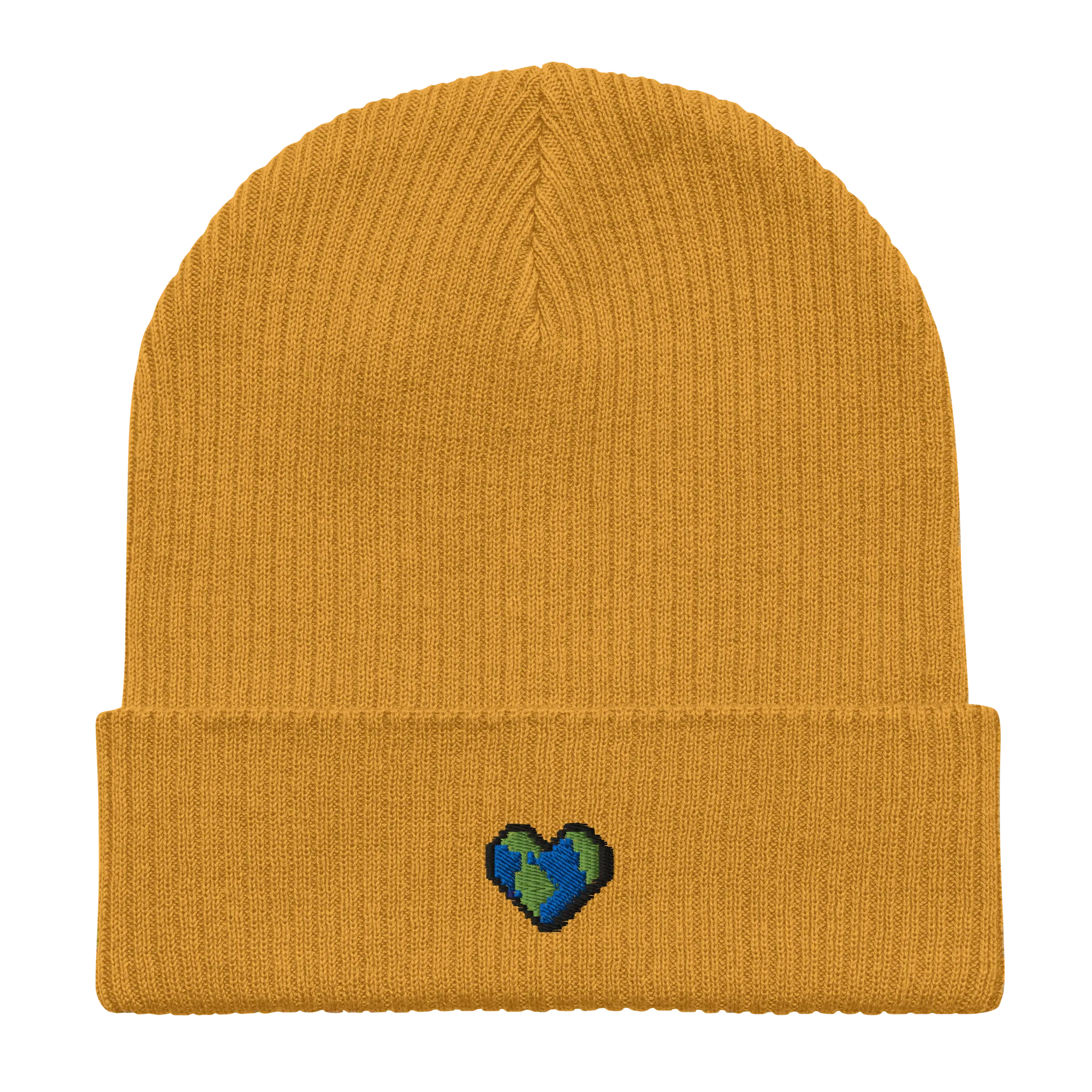 Small Heart Earth Organic Cotton Beanie Mustard