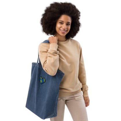 Heart Earth Organic Denim Tote Bag