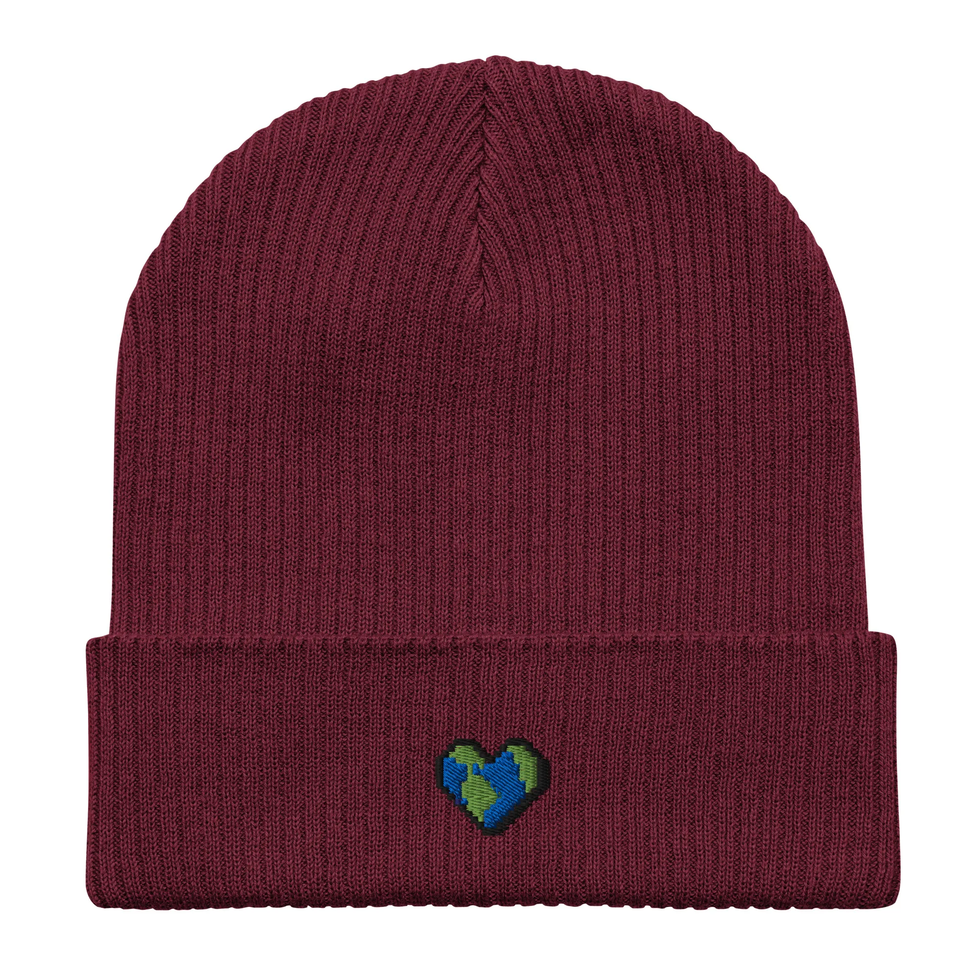 Small Heart Earth Organic Cotton Beanie Burgundy