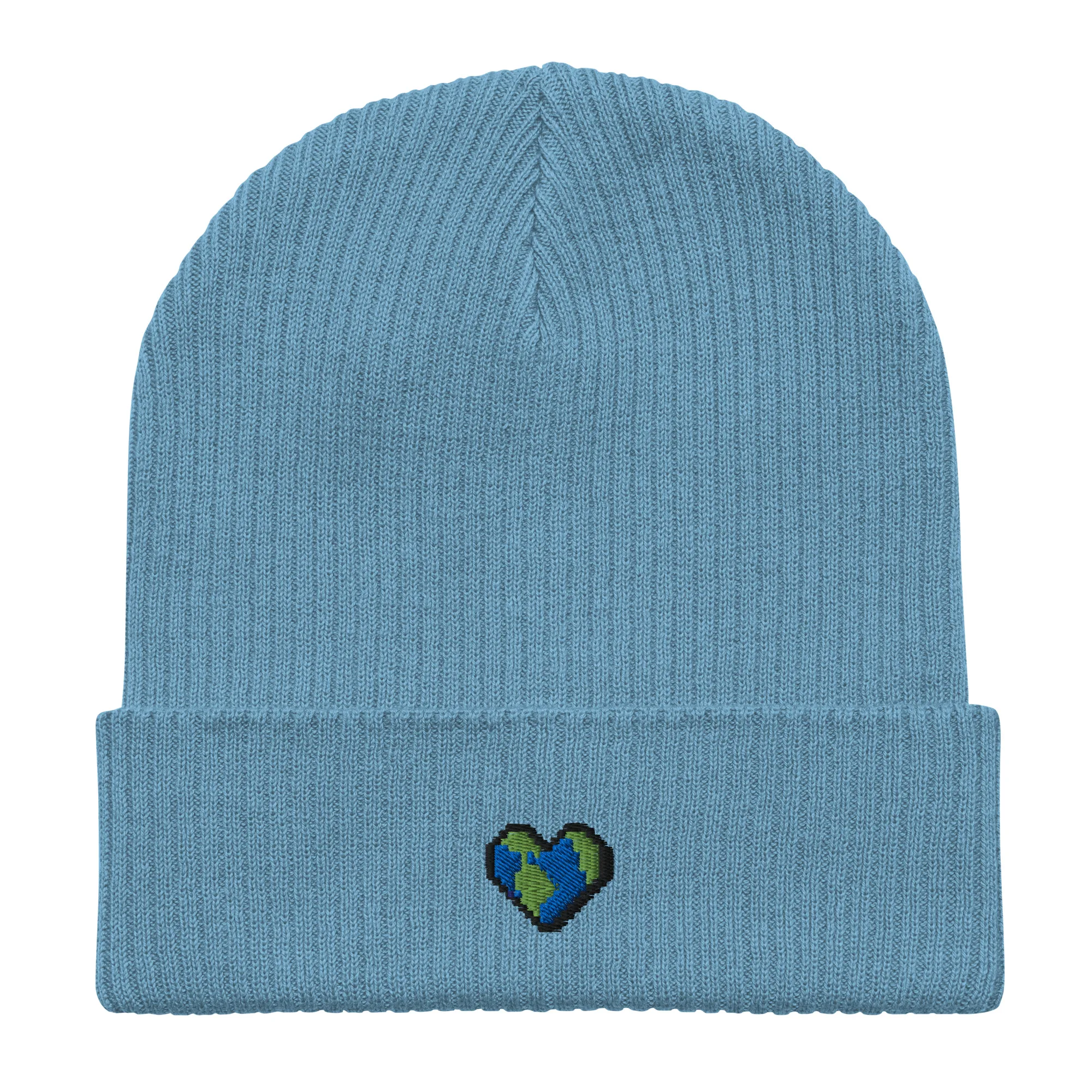 Small Heart Earth Organic Cotton Beanie Light Avio Blue