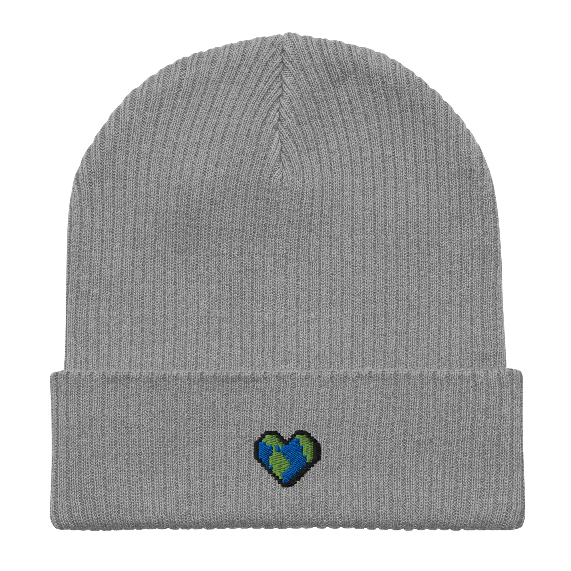 Small Heart Earth Organic Cotton Beanie Light Grey